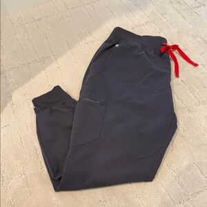 FIGS Stylish Grey Joggers with Red Drawstring - Size Large Petite